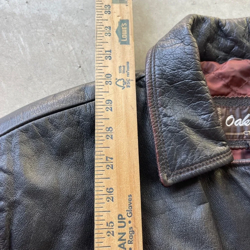 Oakwood Classic Mens XL Brown Leather Jacket Button Front Quilted Lined Car Coat